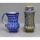 An Italian lustre majolica vase and a French faience jug