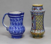 An Italian lustre majolica vase and a French faience jug