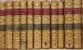 British Poets, American library edition, fifty four vols, ¾ leather with marbled boards, Boston,