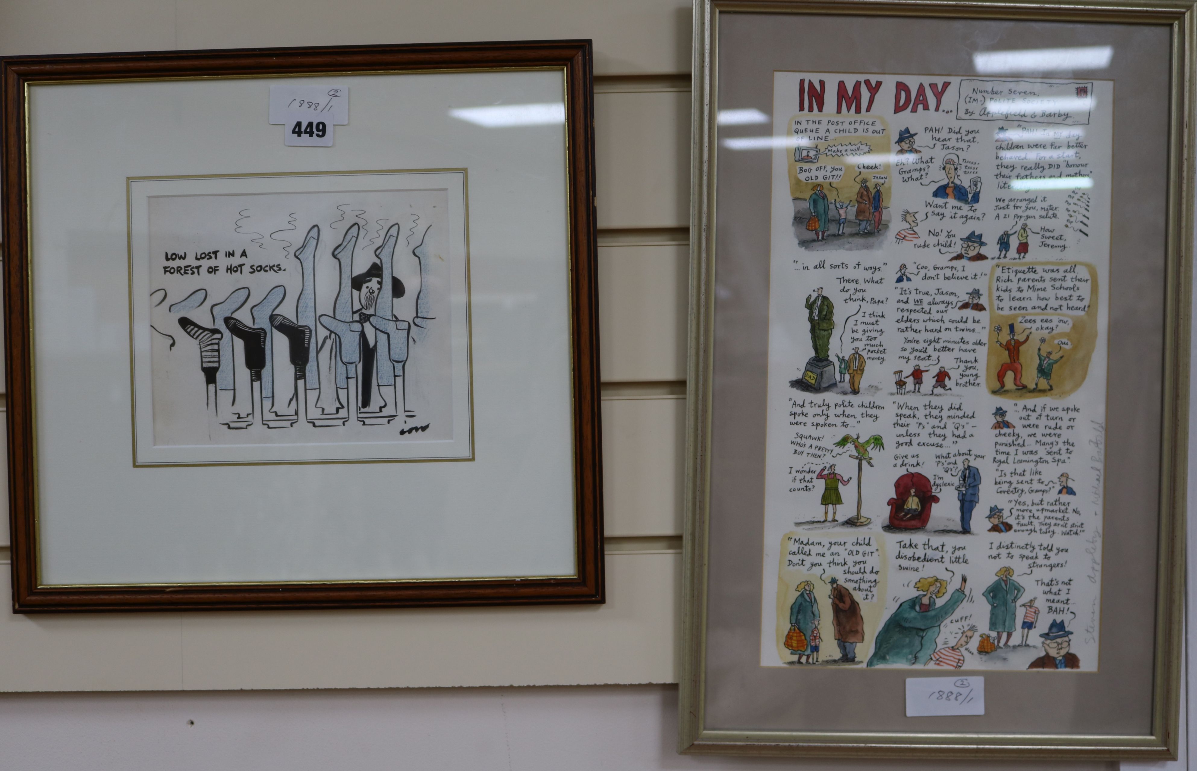 Sir David Low, original artwork drawing, "Lost in a Forest of Socks" and Steven Appleby and