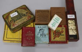 A Phillips Map Building Puzzle, various playing cards, dominoes, sundry games, etc.