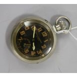 A Carley & Clemence nickel cased military black dial pocket watch, G.S. MKII A.2554.