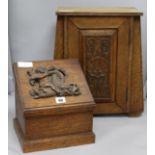 An oak pipe cabinet and a stationery box