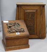 An oak pipe cabinet and a stationery box