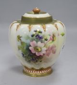 A Royal Worcester pot and lid, signed Cole