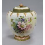 A Royal Worcester pot and lid, signed Cole