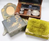 An Art Nouveau photo frame, a travel box and two others