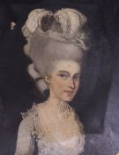 19th century English School, oil on canvas, portrait of an 18th century lady, 35 x 30cm, unframed