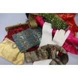 A collection of leather gloves, bags, beaded belts and evening bags, etc.