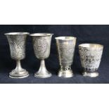 Four assorted Judaica silver goblets.