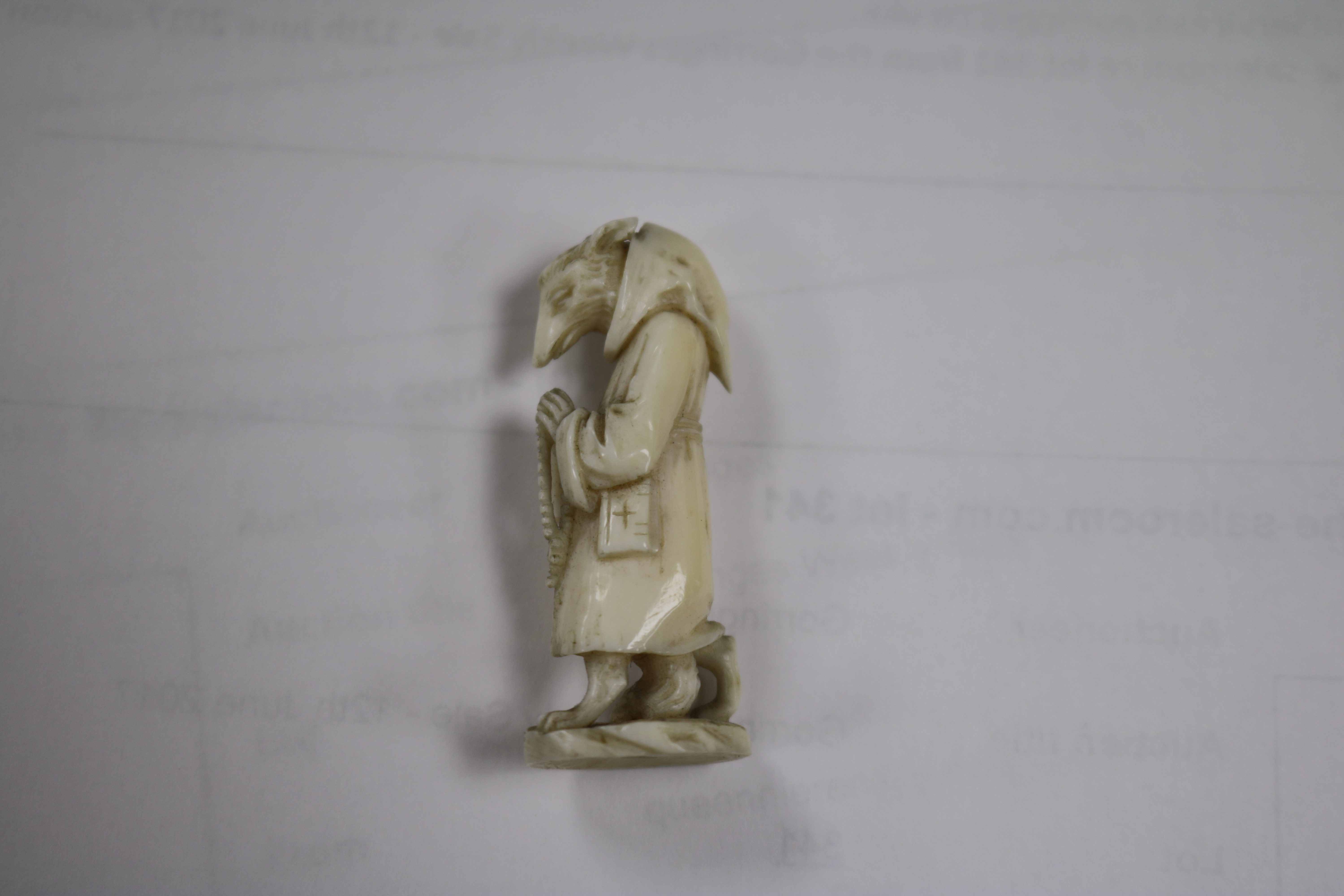 A Dieppe ivory carving of a hound as a pilgrim, c.1880 - Image 3 of 6