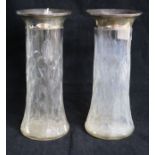 A pair of George V silver mounted rock crystal glass vases, by William Aitken, Birmingham, 1919,