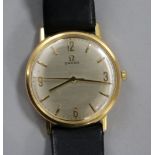 A gentleman's steel and gold plated Omega manual wind wrist watch.