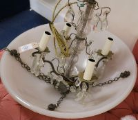 A white glass plaffonier and chandelier