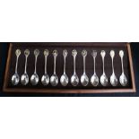 A cased set of twelve RSPB silver spoons.
