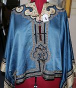 A Chinese embroidered silk butterfly robe, width 50.5in.