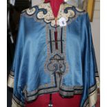 A Chinese embroidered silk butterfly robe, width 50.5in.