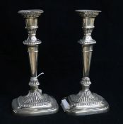 A pair of silver candlesticks by Barker Ellis Silver Co, Birmingham, 1973, 26cm.