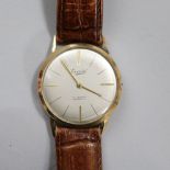 A 9ct gold "Everite" watch, lacking crown.