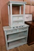 A green-painted pine bookcase and side table, W.90cm & W.50cm