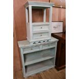 A green-painted pine bookcase and side table, W.90cm & W.50cm