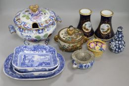 A Japanese pot, Spode vases and a dish, etc.