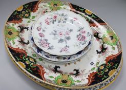 An Edwardian Doulton meat platter and mixed masons and other plates