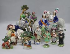 A quantity of Staffordshire flatback figures