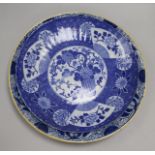 Five 18th century Delft dishes and a Japanese blue and white dish