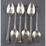 A set of six George III provincial silver Old English pattern dessert spoons by John Langlands II,