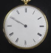 An early 20th century Swiss 18kt gold keywind cylinder fob watch with enamelled portrait of a