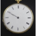 An early 20th century Swiss 18kt gold keywind cylinder fob watch with enamelled portrait of a