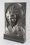 I. Batardi. A bronze relief plaque, After "The Damned Soul" of Michelangelo, signed and inscribed to