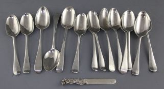 Fourteen assorted 18th and 19th century silver table spoons, including a set of six picture back