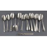 Fourteen assorted 18th and 19th century silver table spoons, including a set of six picture back