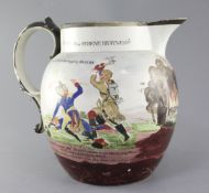 A large Staffordshire 'Europe Preserved' pearlware jug, possibly made for the Russian market, c.1812