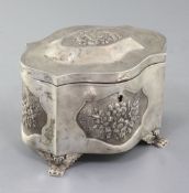 JUDAICA: A mid 19th century Polish 84 zolotnik silver etrog box, of serpentine form, with embossed