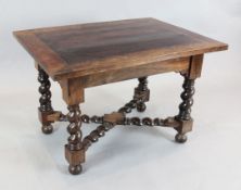 A 19th century Dutch rosewood centre table, with rectangular top, on barleytwist underframe, W.3ft