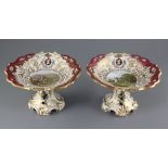 A rare pair of George Grainger & Co. Worcester topographical dessert comports, c.1846, each piece