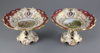 A rare pair of George Grainger & Co. Worcester topographical dessert comports, c.1846, each piece