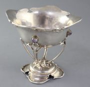 A George V Art Nouveau Scottish silver and amethyst cabochon set tazza, by Elkington & Co, the