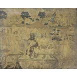 A 17th century silkwork panel, depicting a King and Queen feasting in a landscape, a beheaded body