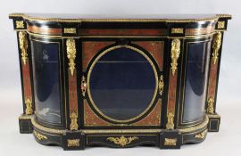 A Victorian ebonised and red boulle work ormolu mounted credenza, W.6ft D.1ft 5in. H.3ft 6in.