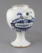 An English delftware blue and white wet drug jar, c.1690-1700, painted with the title MORORUM in a