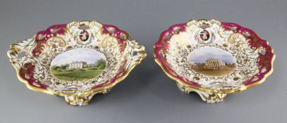 Two rare George Grainger & Co. Worcester topographical low footed dessert dishes, c.1846, each piece
