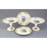 A Doulton Burslem bone china fourteen piece dessert service, c.1900, each piece decorated with