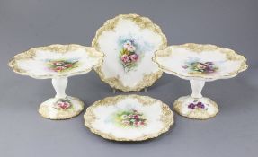 A Doulton Burslem bone china fourteen piece dessert service, c.1900, each piece decorated with