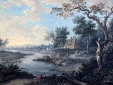 Attributed to Henri Desire Van Blarenberge (1734-1812)gouacheFigures in a river landscape6.5 x 8.