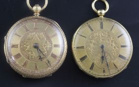 Two Victorian gold keywind pocket watches, one hallmarked for 18ct gold and made by Thomas Milner,