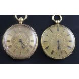 Two Victorian gold keywind pocket watches, one hallmarked for 18ct gold and made by Thomas Milner,